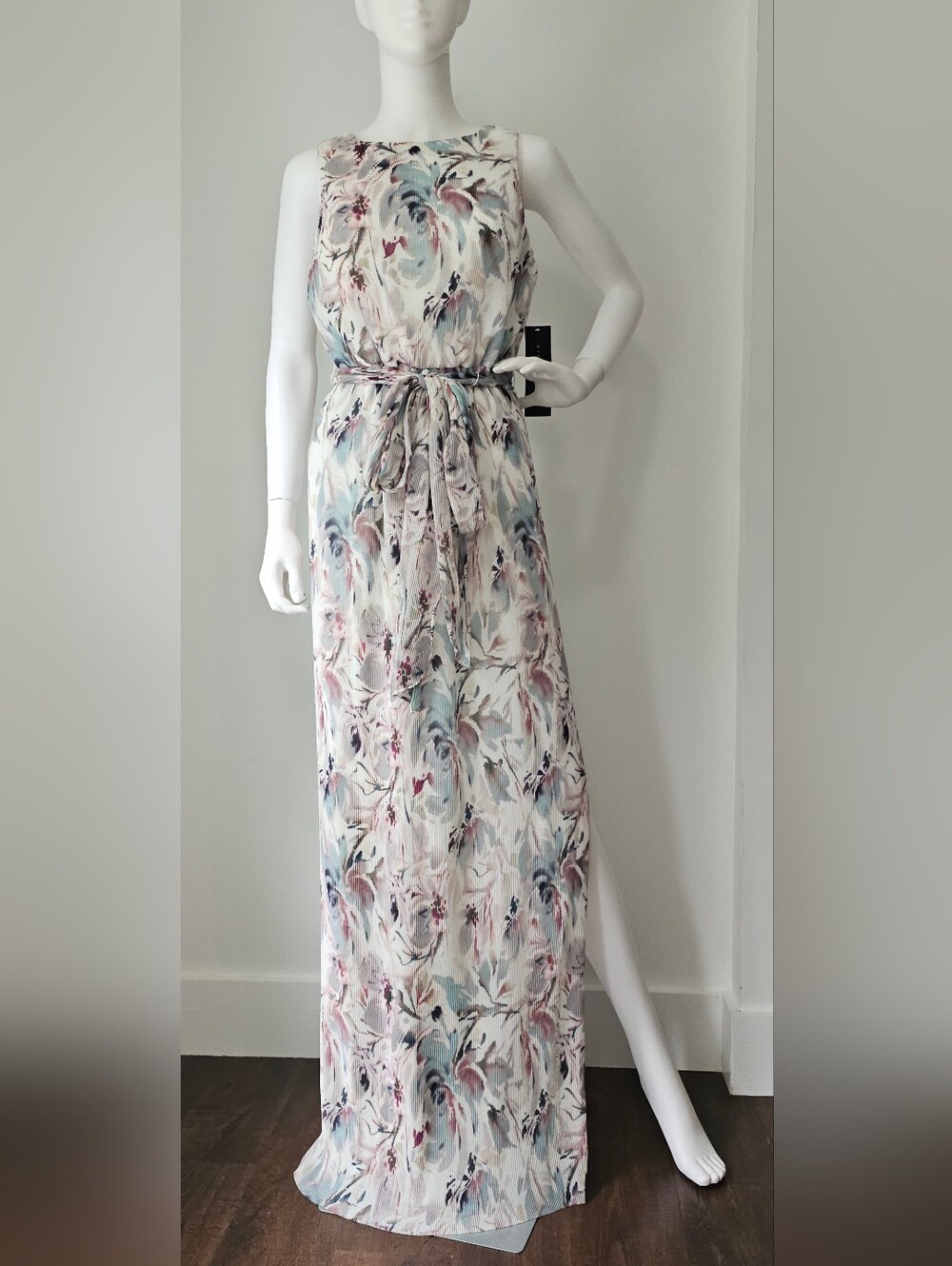 AIDAN MATTOX Women's‎ Blue Multi Sleeveless Pleated Column Gown. Size 10